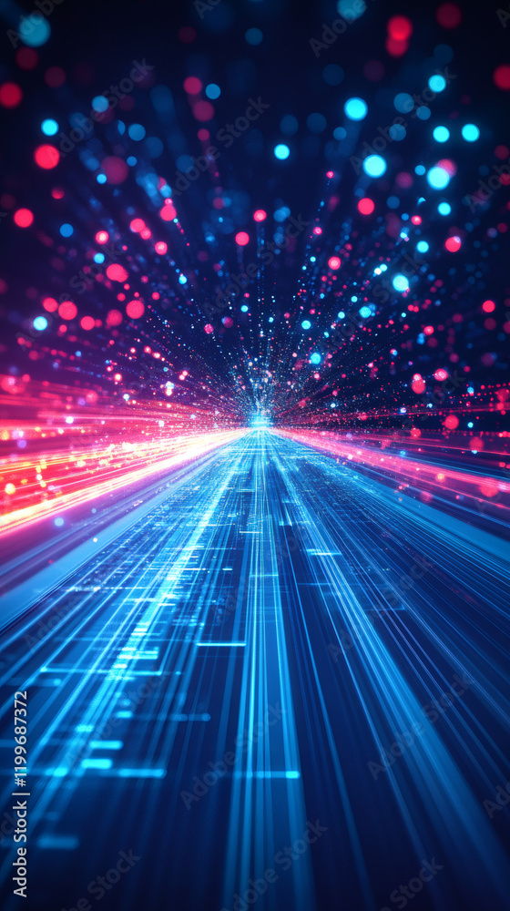 Leinwandbilder digital information traveling at high speed through optical fibers, generating a beautiful bokeh eff