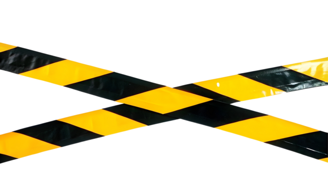Horizontal black and yellow caution tape isolated on transparent background