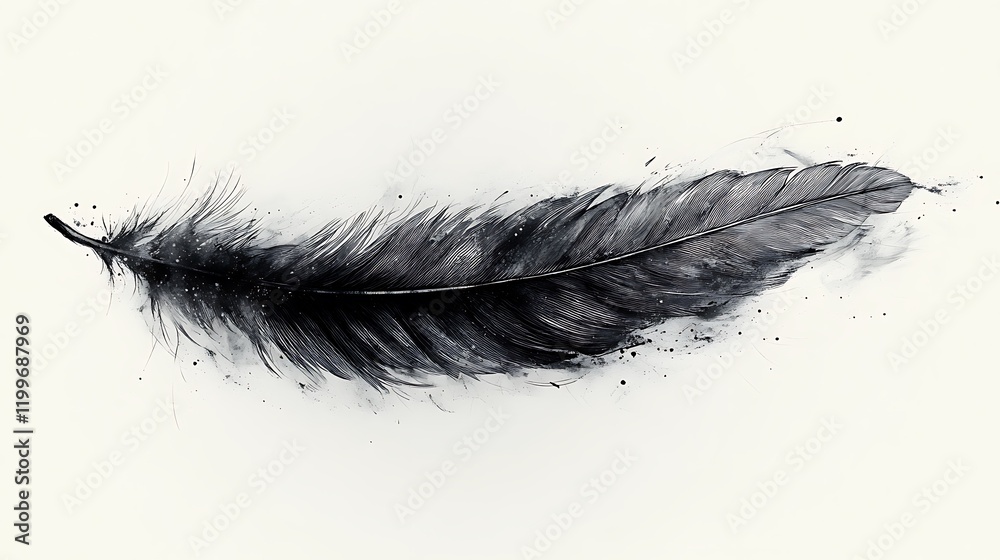 Wall mural A Single Black Feather Artistic Watercolor Design