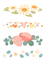 Flower divider png, pastel flat design sticker illustration set