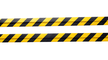 Horizontal black and yellow caution tape isolated on transparent background