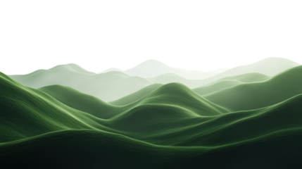 Serene green hills landscape creating a tranquil atmosphere, showcasing soft undulating forms and gentle lighting that evokes a peaceful mood.