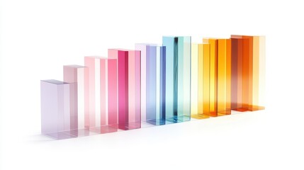 A transparent bar chart, modern analytics concept, glass effect, cool tones, isolated on white background 
