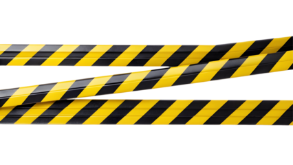 Horizontal black and yellow caution tape isolated on transparent background