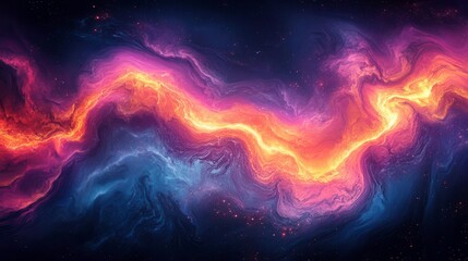 A vibrant cosmic scene featuring swirling colors of pink, orange, and blue, depicting the beauty of a galaxy or nebula.