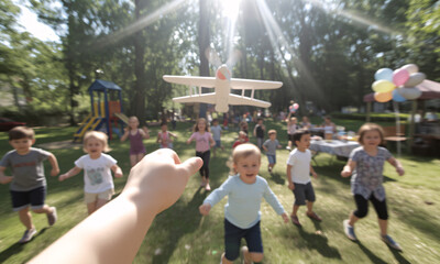 Obraz premium A joyful scene capturing kids playing together in a vibrant outdoor park
