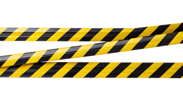 Horizontal black and yellow caution tape isolated on transparent background
