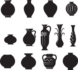 vintage greek  vases, black silhouette vector illustration