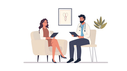 A doctor and patient engaging in a conversation in a modern office setting, emphasizing communication and healthcare.