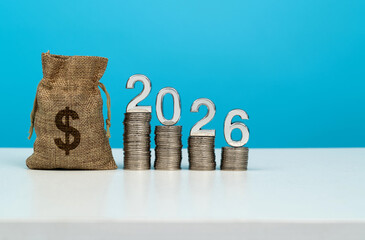 New year number 2026 on stack coins