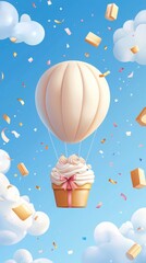 Naklejka premium Joyful celebration in a hot air balloon sky digital art whimsical environment aerial view festive concept