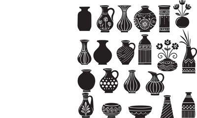 vintage greek  vases, black silhouette vector illustration