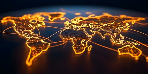 A glowing world map with interconnected lines, illustrating global connectivity and digital networks. Concept Global Connectivity, Digital Networks, Interactive Design, Visualizing Data