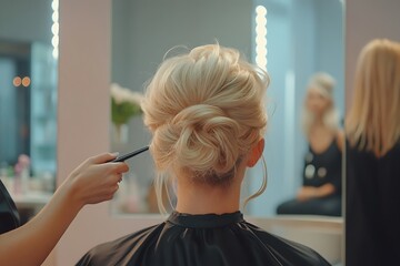 Fototapeta premium Elegant Updo Hairstyle in a Salon Setting