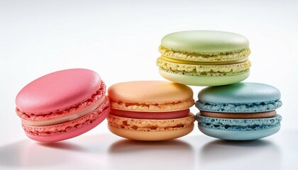 Fototapeta premium colorful macaron cookies stacked on white background