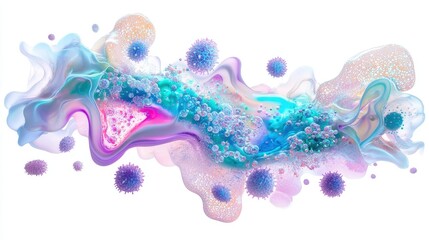 A vibrant representation of bacteria interacting, bioluminescent glow, fantasy-inspired art, isolated on white background