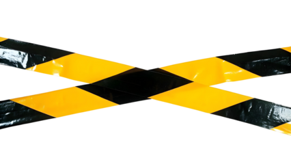 Horizontal black and yellow caution tape isolated on transparent background