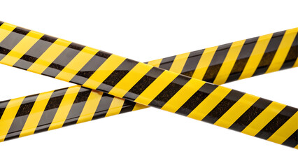 Horizontal black and yellow caution tape isolated on transparent background