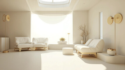 Fototapeta premium Timeless Serenity : Minimalist Interiors with Neutral Shades Featuring Clean Lines, Beige and White Accents, and a Calm Aesthetic for a Balanced Modern Living Space 