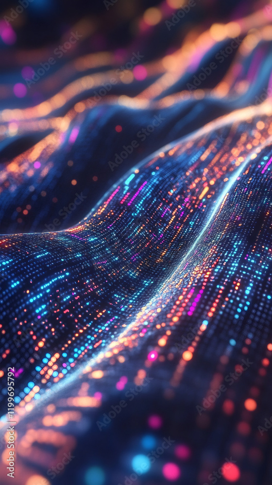 Aufkleber Abstract digital wave of glowing particles flowing smoothly in cyberspace, computer generated background