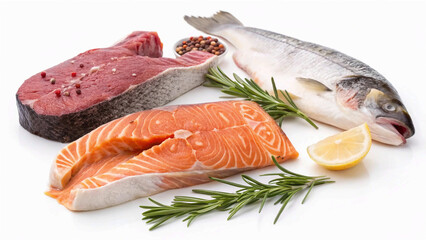 salmon, trout, steak, slice of fresh raw fish, isolated on white background, full depth of field,macro, omega, product, eating, view, white background