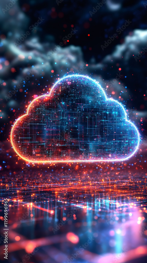 Aufkleber Luminous digital cloud representing cloud computing hovering above technological circuitry
