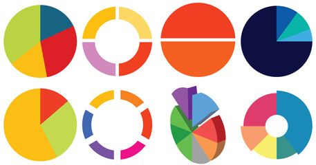 Obraz premium Set of Pie chart color wheel of business report infographic. Colorful Circle section graph and segment. 2,3,4,5,6,7,8,9,10,11,12 slice steps process cycle. Progress sector round diagram part symbol.