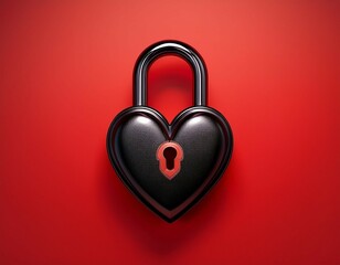 a stylish black padlock with a heart shape on a vibrant red background