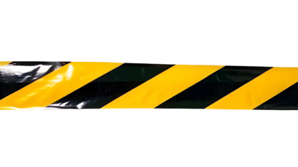Horizontal black and yellow caution tape isolated on transparent background