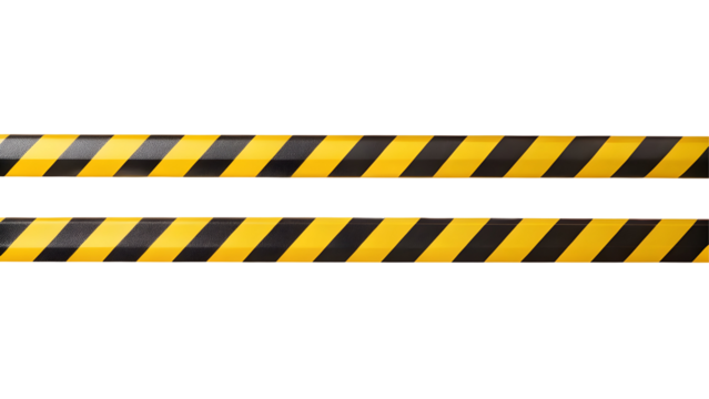 Horizontal black and yellow caution tape isolated on transparent background - Powered by Adobe