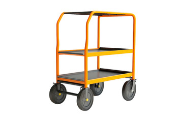 Utility cart with two shelves for transporting items in a warehouse or workshop environment isolated on transparent background