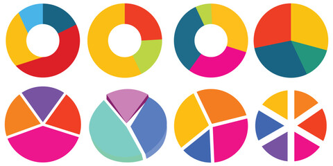 Obraz premium Set of Pie chart color wheel of business report infographic. Colorful Circle section graph and segment. 2,3,4,5,6,7,8,9,10,11,12 slice steps process cycle. Progress sector round diagram part symbol.
