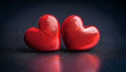 two red hearts on a dark surface symbolizing love and affection