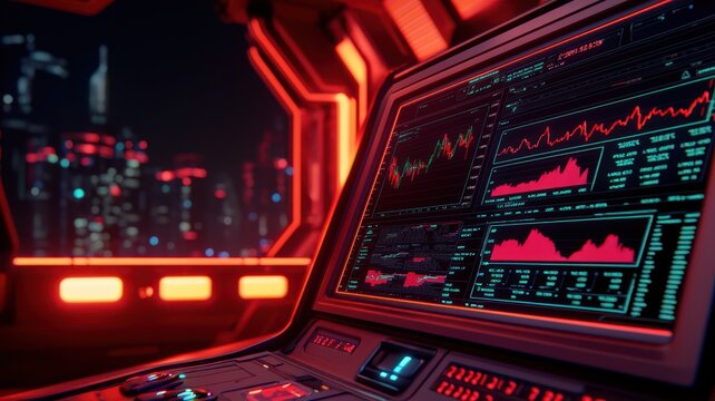 Futuristic control panel with data visualizations.