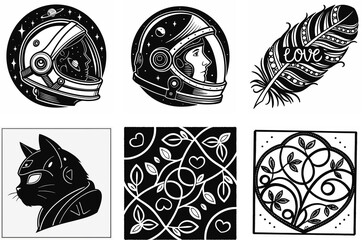 Animal Set of Walrus Icon & Whale Shark Silhouette on White Background  Vector Art Collection