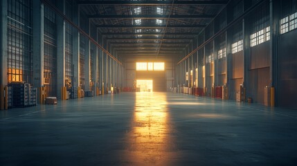 Spacious Industrial Warehouse During Golden Hour