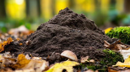 A pile of dirt with a mushroom on top