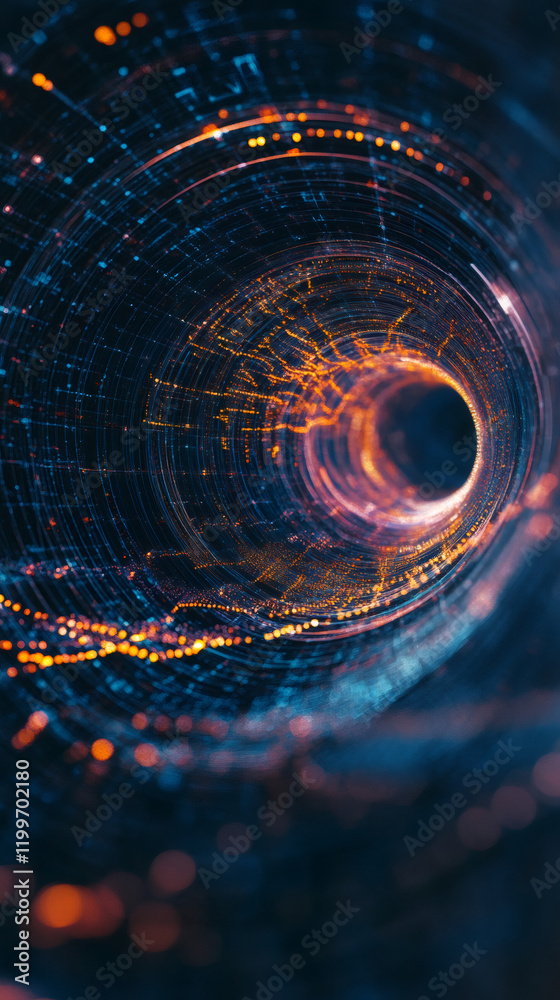 Leinwandbilder Fiber optic wires transmitting digital data through internet network creating bright light inside futuristic tunnel