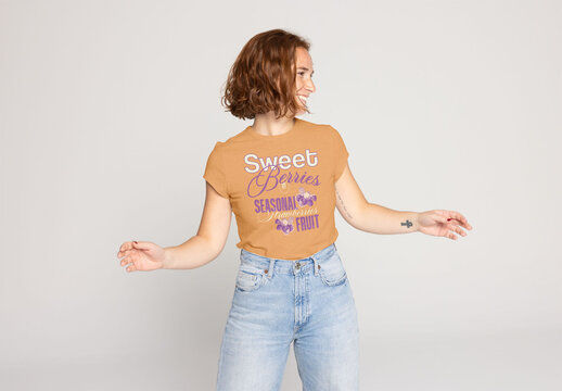 Mockup of a Woman in a T-Shirt With Denim Jeans