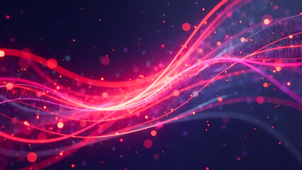 Obraz premium Abstract multicolored luminous waves on a dark background with glitter on a dark background