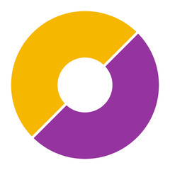 Basic circle infographic with 2 steps, process or options.