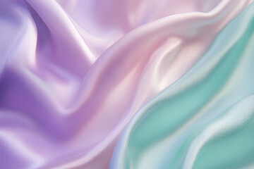 Obraz premium Smooth pearlescent fabric displays beautiful teal and lavender gradients in soft light creating an elegant visual effect