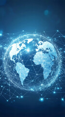 Earth is surrounded by network connections, representing global communication and information exchange