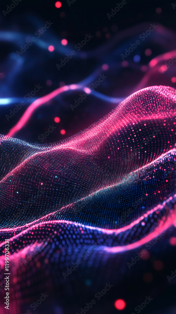 Leinwandbilder pink and blue digital particles wave is flowing on dark background, creating an abstract and futuris