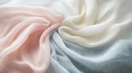 Obraz premium A white, pink, and blue piece of fabric is folded into a circle