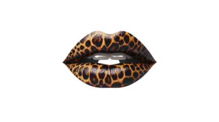 Stylish lips adorned with a leopard print design against a white background, showcasing bold beauty and unique fashion.