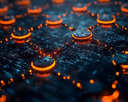 Glowing Blockchain Arena   Digital Business Competition Concept with Copy Space