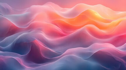 Obraz premium A vibrant, abstract depiction of flowing waves in shades of pink, purple, and orange, creating a dreamy and serene atmosphere.