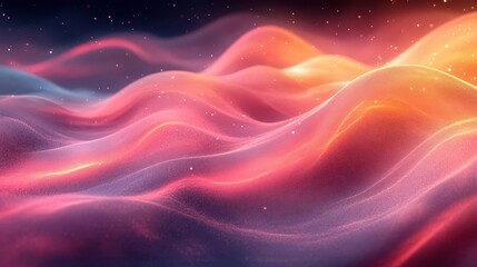 Obraz premium A vibrant abstract landscape featuring flowing waves of pink, orange, and purple hues, evoking a sense of movement and depth.