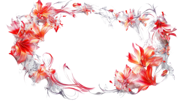 A beautiful arrangement of vibrant red and white flowers, elegantly intertwined, set against a white isolated background.